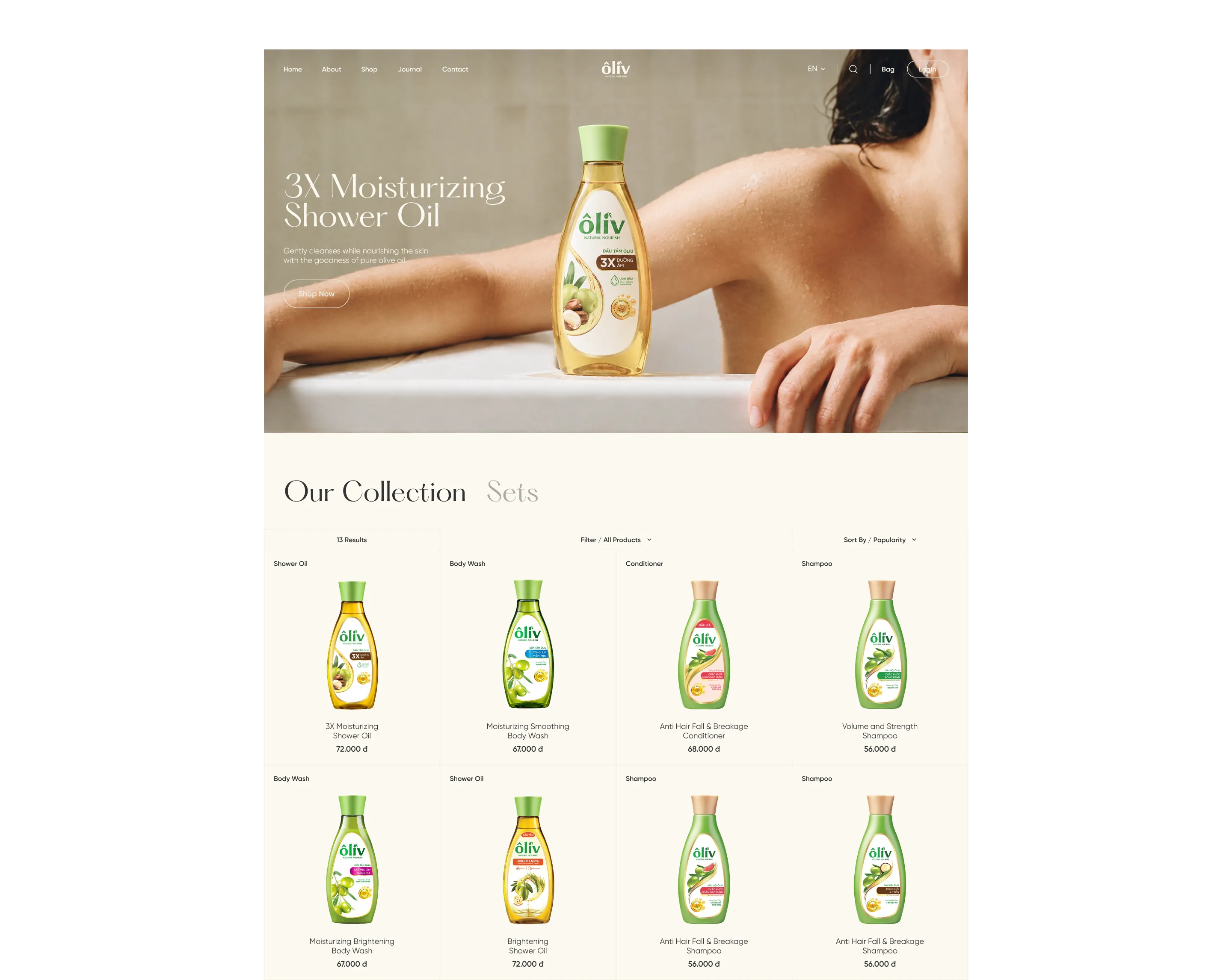Oliv product listing page design